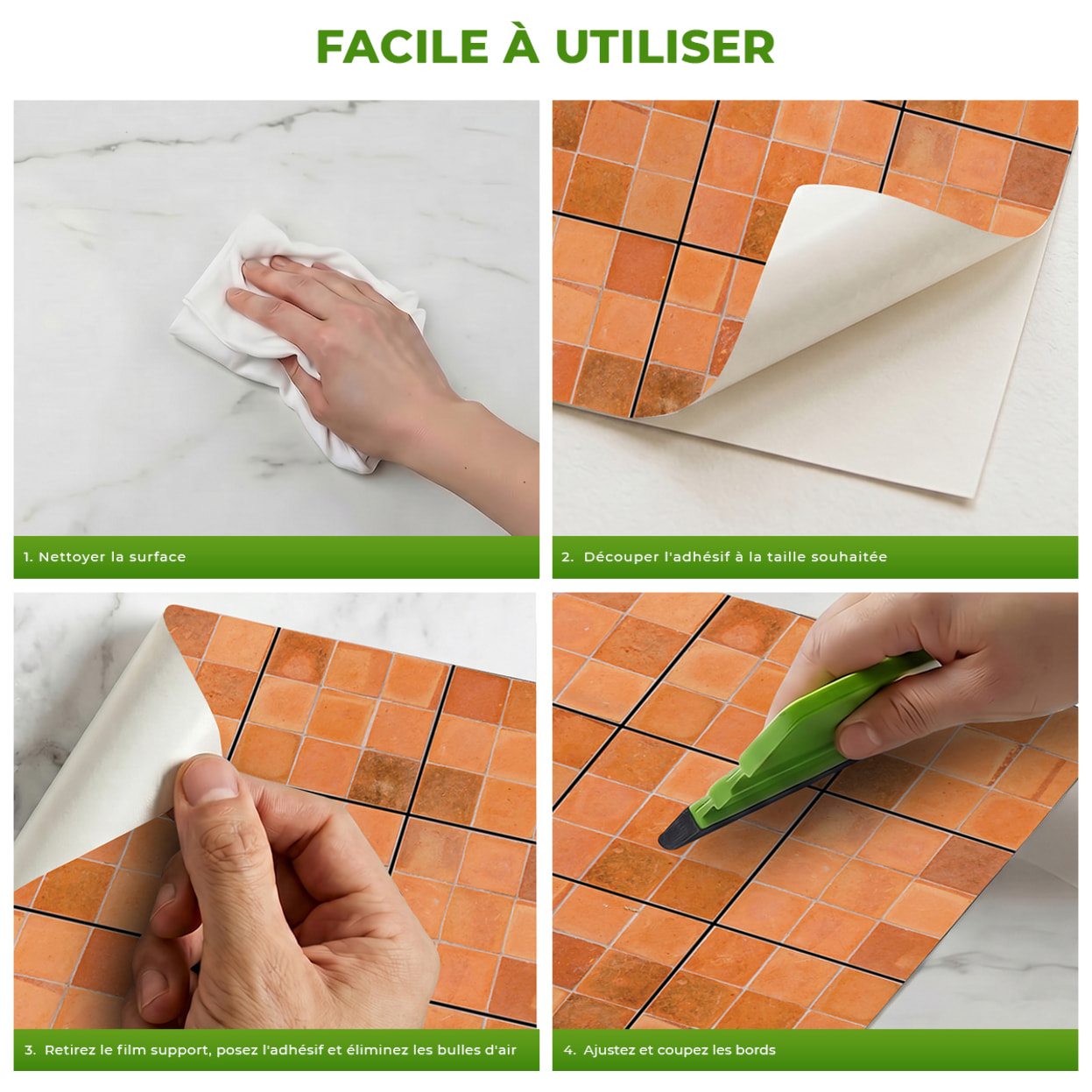 Sticker Sol avec laminat de Protection en Plastique Anti-dérapant | Stickers adhésif Sol - 9 STICKERS CARRELAGES TERRE CUITE SOL DE MOLFACO -