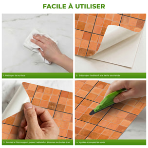 Sticker Sol avec laminat de Protection en Plastique Anti-dérapant | Stickers adhésif Sol - 9 STICKERS CARRELAGES TERRE CUITE SOL DE MOLFACO -
