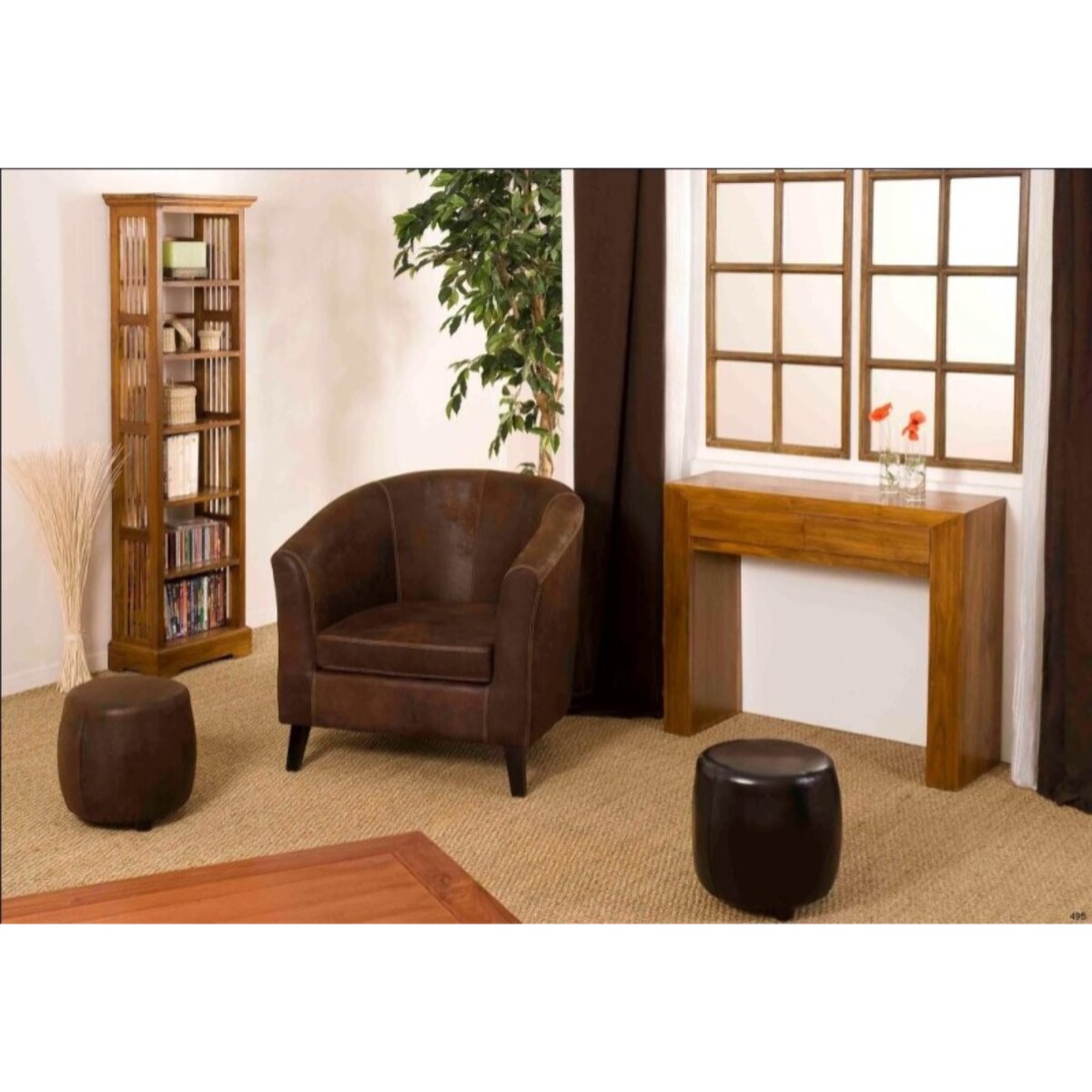 API - Étagère bibliothèque marron 45 cm bois teck