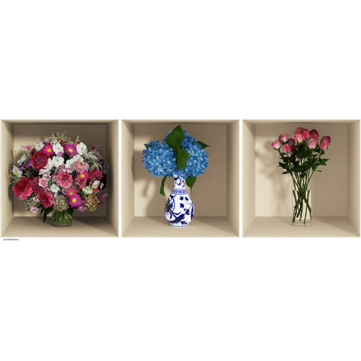 Stickers muraux 3D | Sticker Mural Autocollant effet 3D fleurs rose et bleu - Stickers adhésifs 3D Chambre Salon Trompe l'oeil