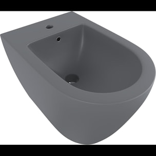 Coppia Sanitari Filomuro Parete Vaso WC Rimless Senza Brida Tornado Flush E Bidet Moderno In Ceramica Copriwater Chiusura Soft Close Grigio Opaco
