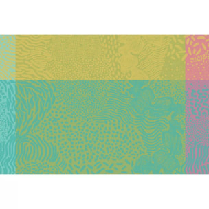 Set pur coton motif jacquard bleu jaune orange Mille vagues exotique