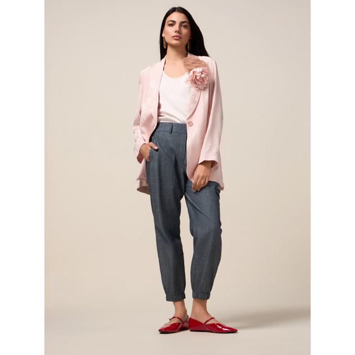 Oltre - Joggers in tessuto misto lino effetto denim - Blu
