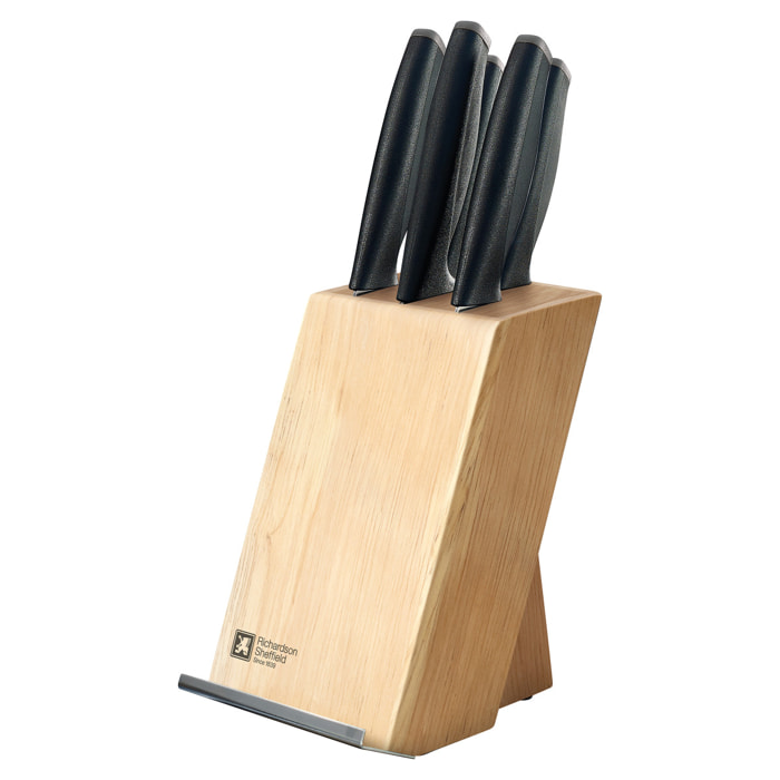 Advantage - Bloc bois naturel 5 pièces lames inox avec porte tablette