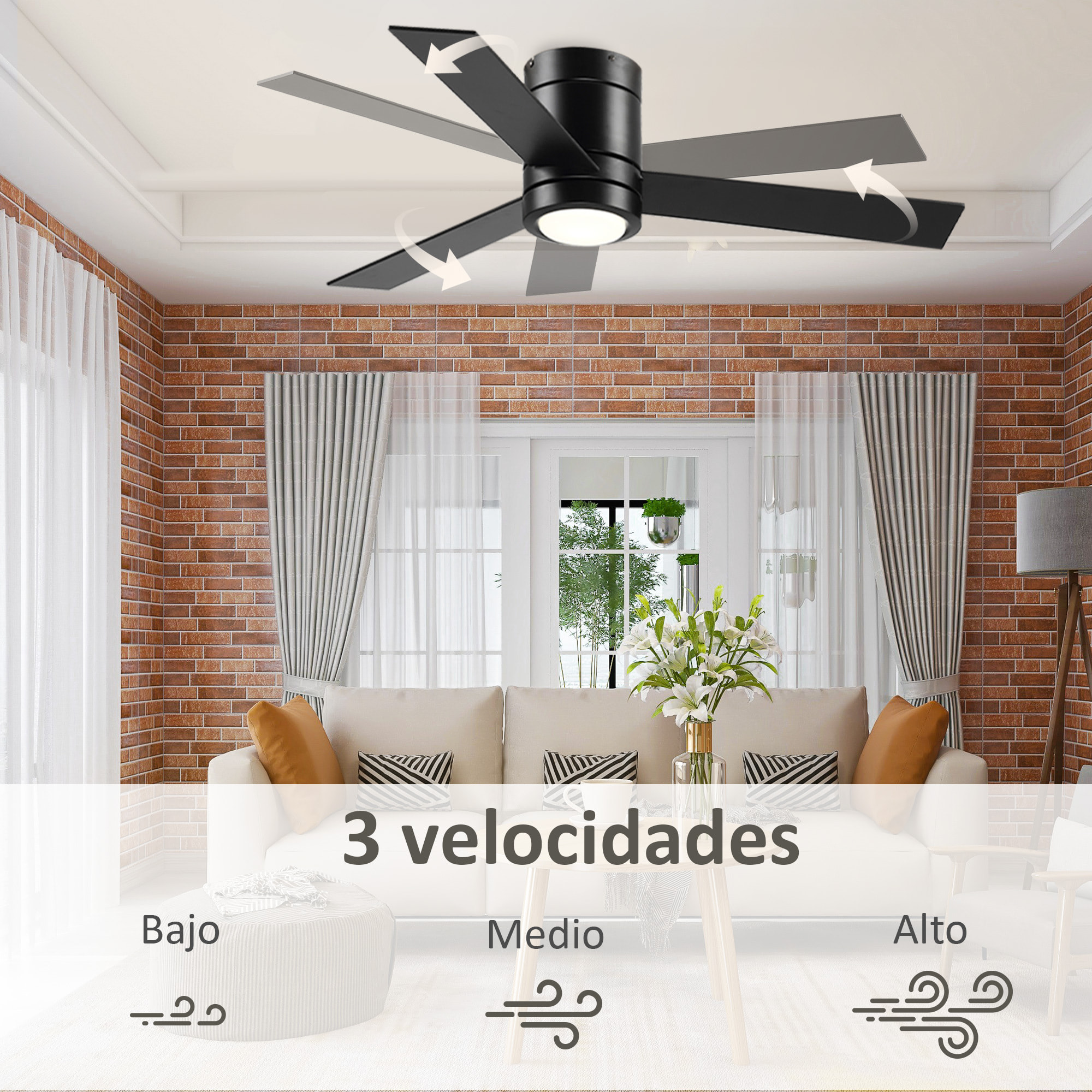 Ventilador de Techo Motor AC 48W con Luz LED Mando a Distancia 112 de Diámetro 3 Velocidades Temporizador 3 Aspas de Madera Silencioso para Dormitorio Salón Comedor Negro