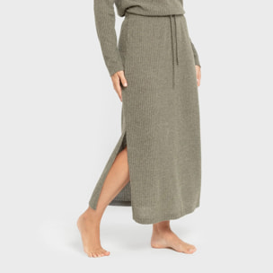 Falda midi rib canalé mujer