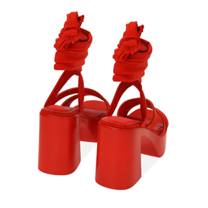 Sandali platform rossi in tessuto, tacco 10 cm