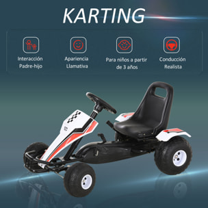 Go Kart a Pedales para Niños de +3 Años Coche de Pedales Infantil con Asiento Ajustable y Freno de Mano 104x66x57 cm Blanco y Negro