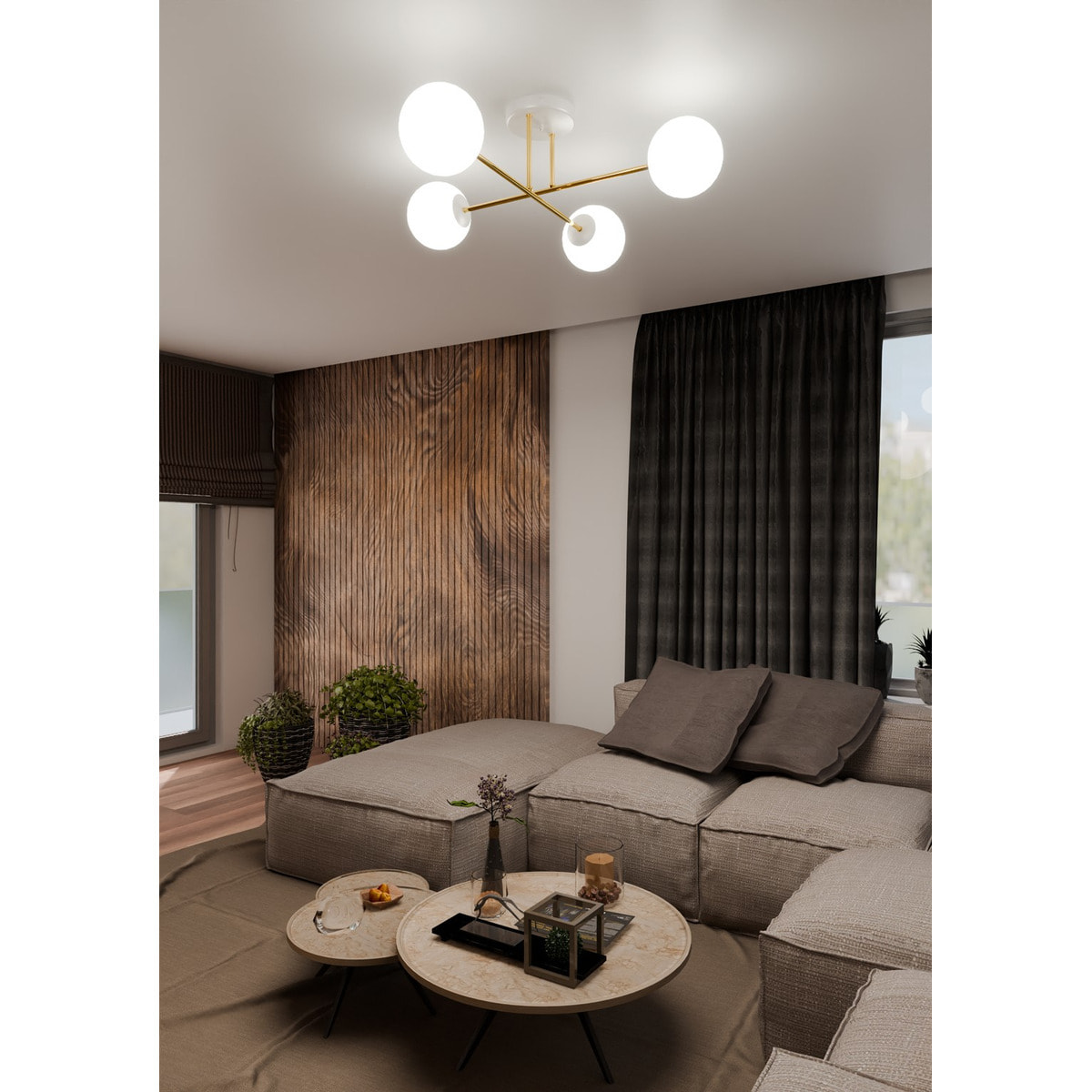 Lampada a sospensione MAGNUM in acciaio oro e vetro bianco