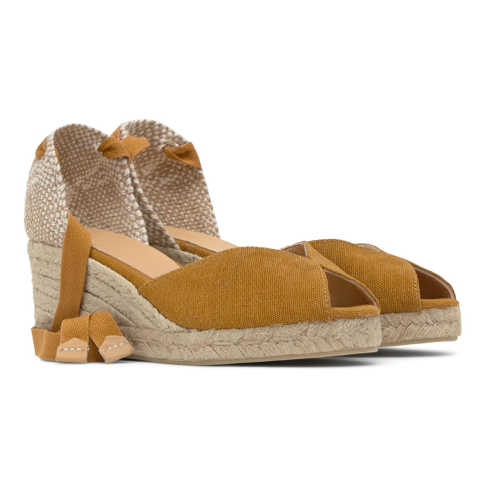 Sandalia de cuña Bilina estilo peep-toe en algodón orgánico lavado