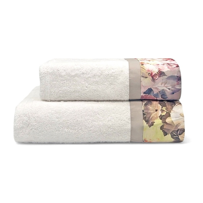 Set Spugna FLORA 2 Pezzi: Viso+Ospite - Bianco - 450 gr/m² - Puro Cotone
