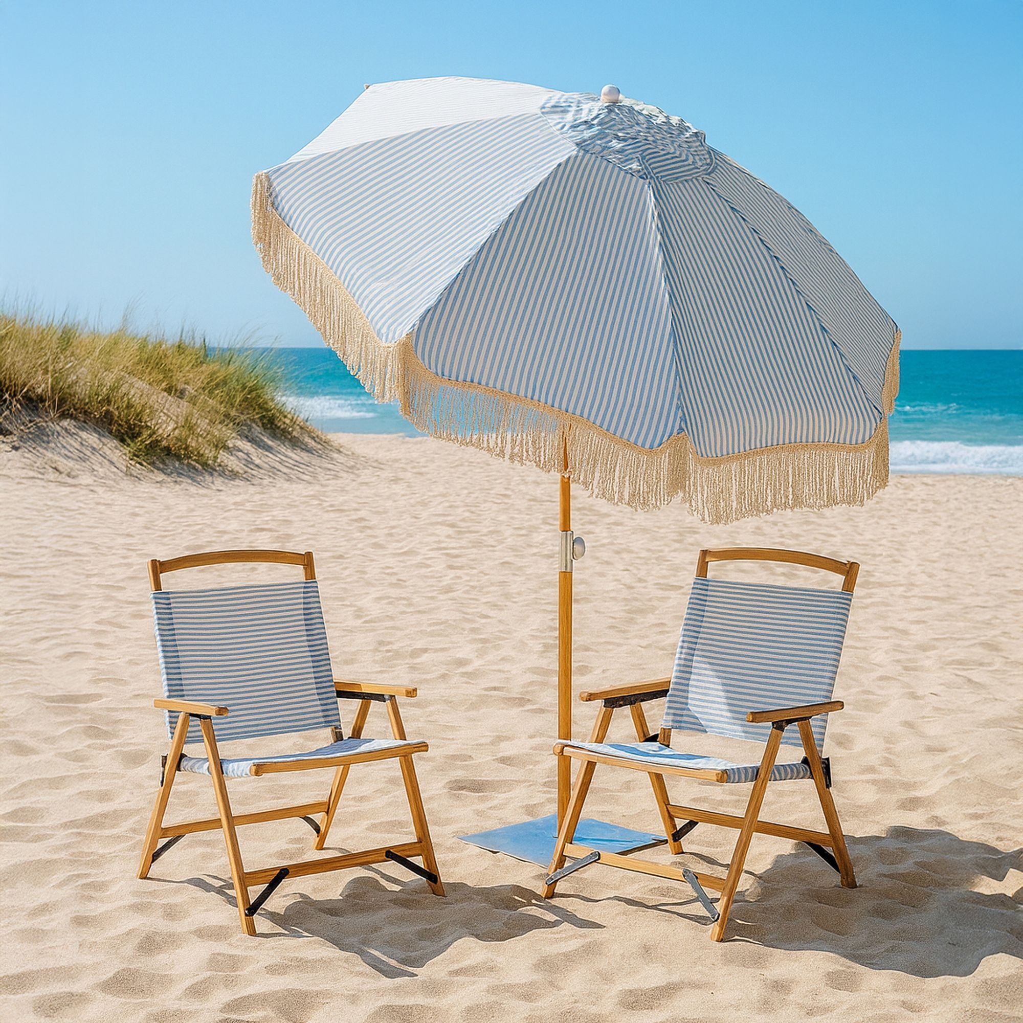 Chaise de plage en toile bleu à rayures PLAYA