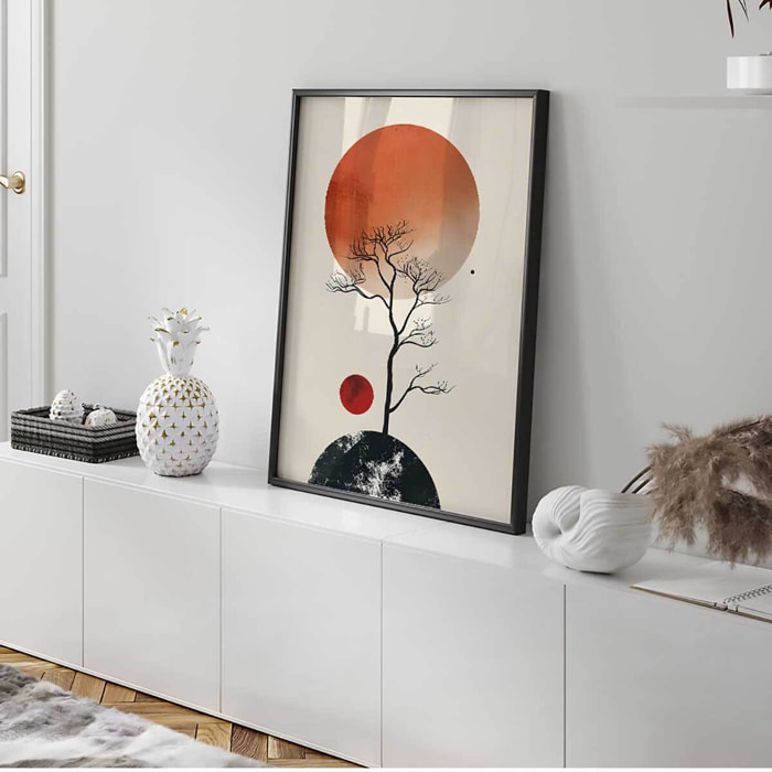 Affiche encadrée arbre minimaliste soleil Affiche + cadre en métal - Noir