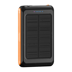 Powerbank solar de 5.000mAh con carga inalámbrica de 5W compatible con Magsafe. Salida USB. Linterna led incorporada.