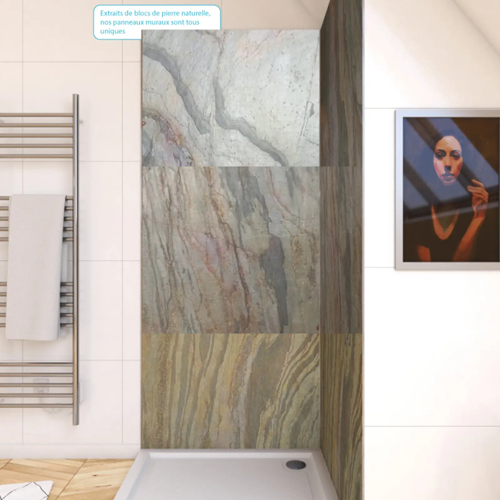 Pack 2 Panneaux Muraux Pierre Wood Stone 90x210 cm + Profilés Or Brossé