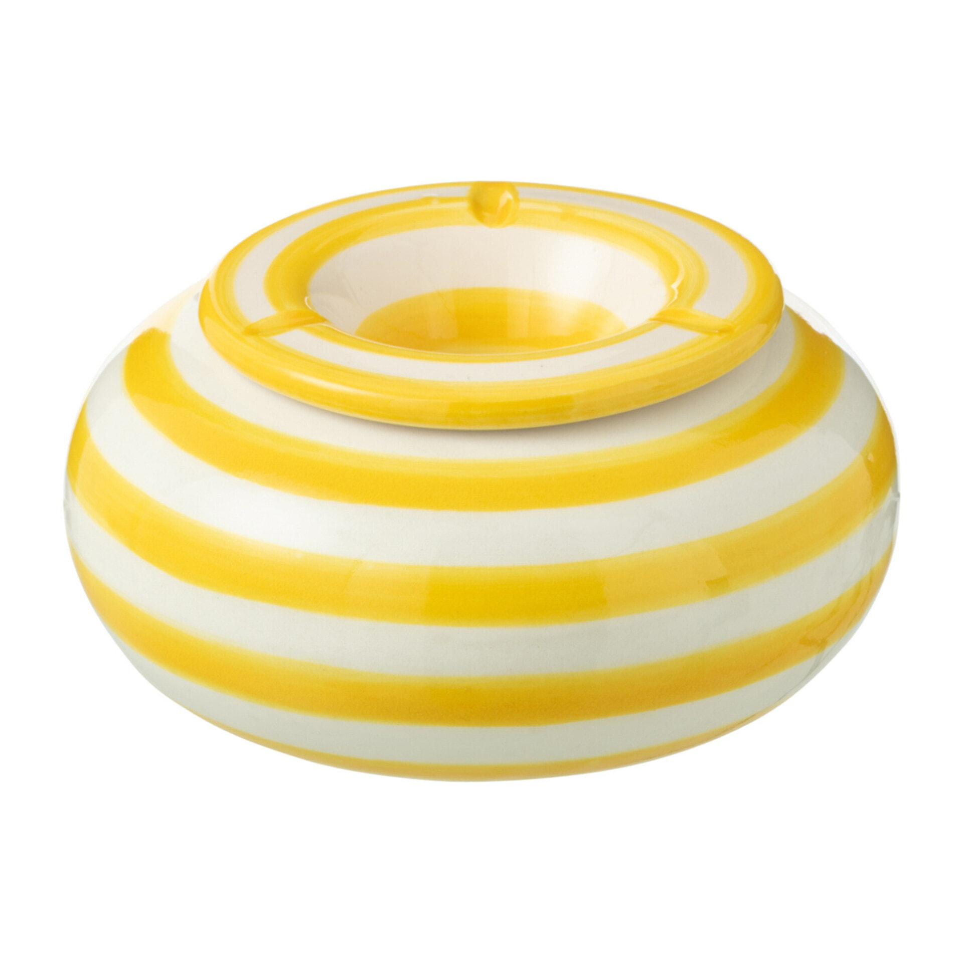 J-Line cendrier Granada Stripes - céramique - blanc/jaune - large