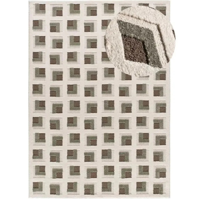 CANDELA Alfombra geométrica con relieve marrón y blanco, varias medidas disponibles.