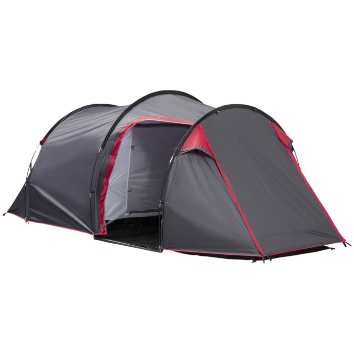 Tente de camping 2-3 personnes montage facile 3 portes fenêtres dim. 4,26L x 2,06l x 1,54H m fibre verre polyester PE gris