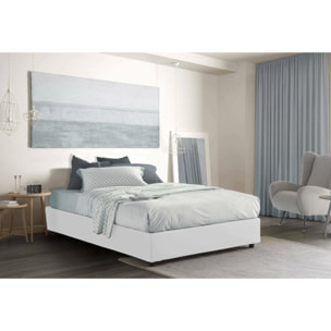 Letto matrimoniale Annibale, Letto contenitore con rivestimento in tessuto, 100% Made in Italy, Apertura frontale, adatto per materasso Cm 160x190, Bianco
