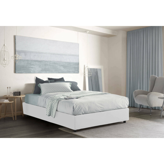 Letto matrimoniale Annibale, Letto contenitore con rivestimento in tessuto, 100% Made in Italy, Apertura frontale, adatto per materasso Cm 160x190, Bianco