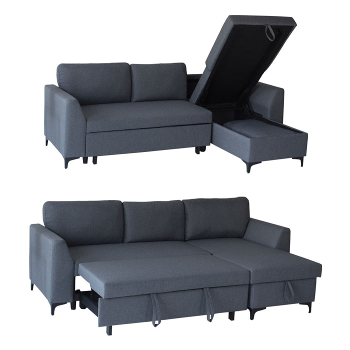 Canapé d'angle convertible LOGAN 3 places gris chiné