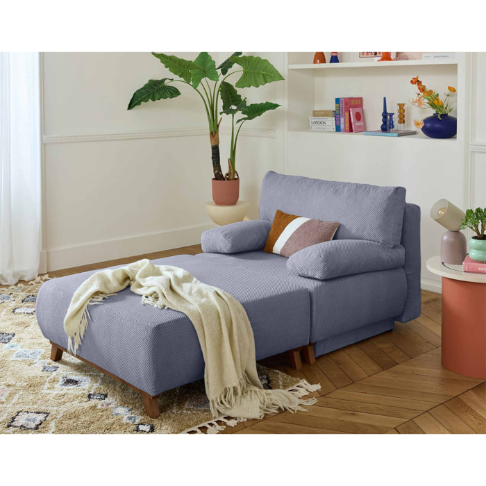 Cristal - fauteuil - convertible avec coffre et grand pouf - en velours texturé - Bleu grisé