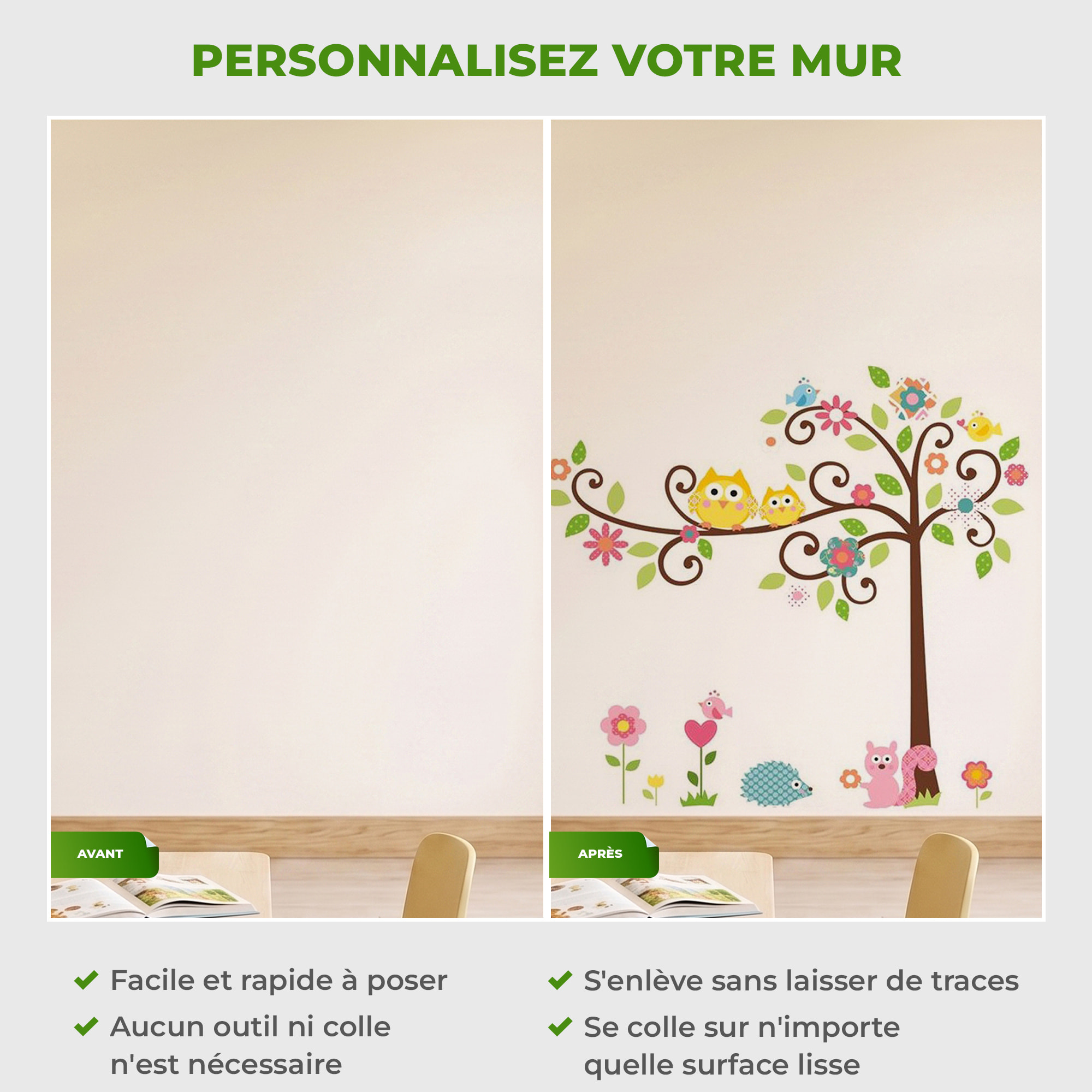 Stickers Muraux décoration adhésifs hiboux et oiseux sur un arbre