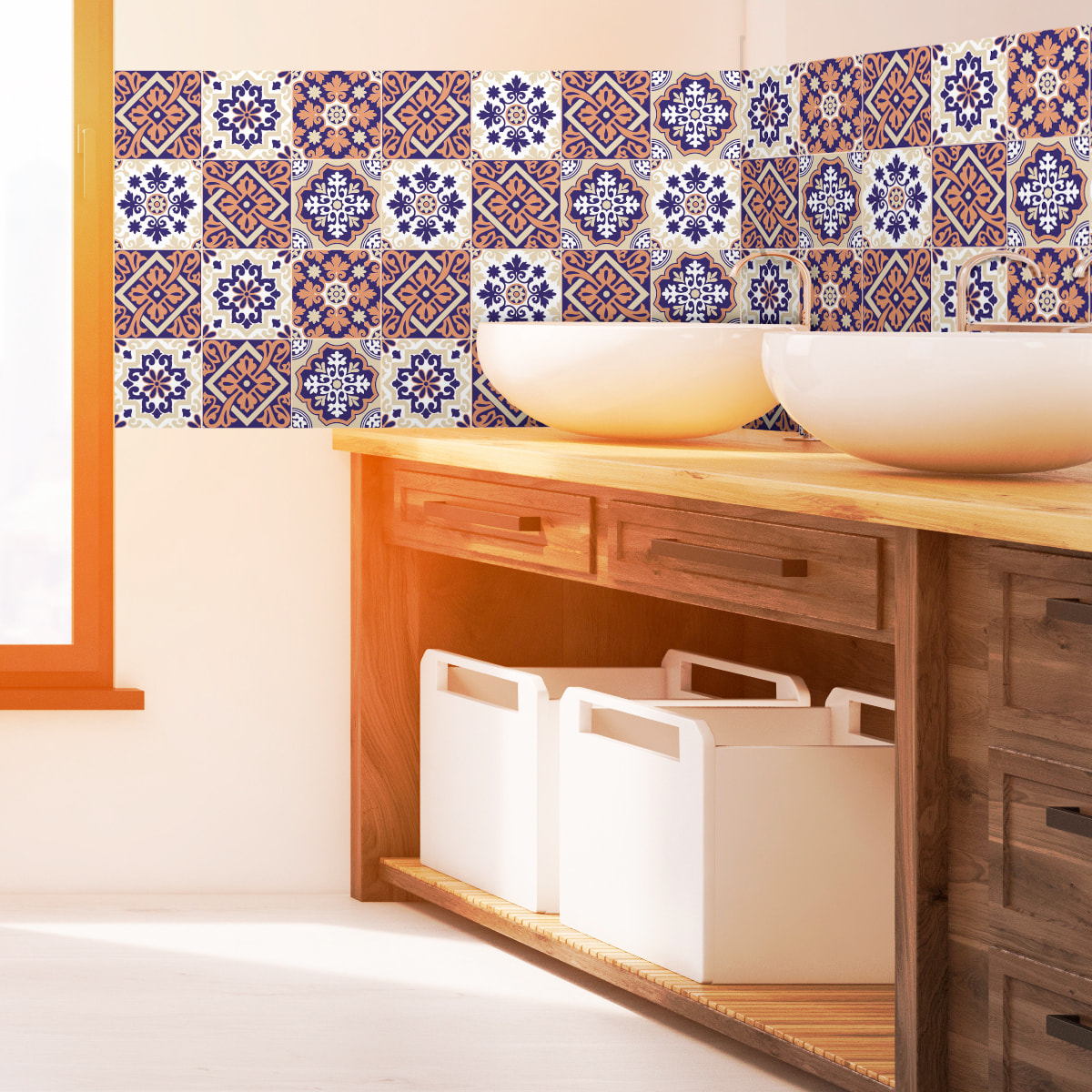 Stickers muraux - Sticker Mural Carrelage adhésif Cuisine Salle de Bain - 9 STICKERS CARRELAGES AZULEJOS ORNEMENT ARABESQUE