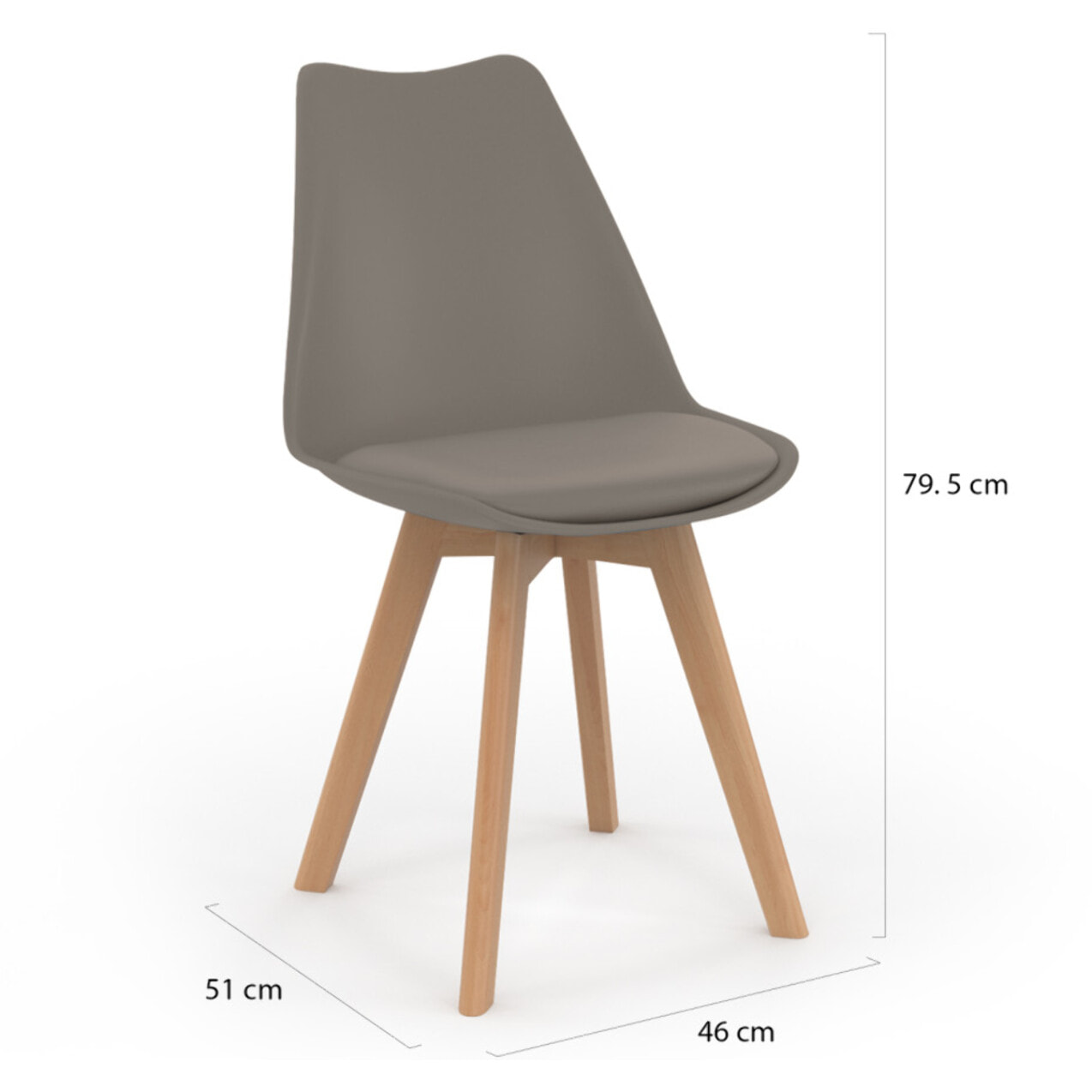 Chaises Nordia assise taupe et pieds bois - lot de 6