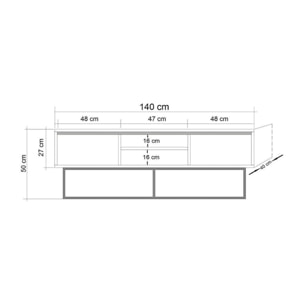 Mobile porta TV Dpicon, Credenza da soggiorno, Armadio basso per TV, Base parete attrezzata, 140x40h50 cm, Noce e Nero