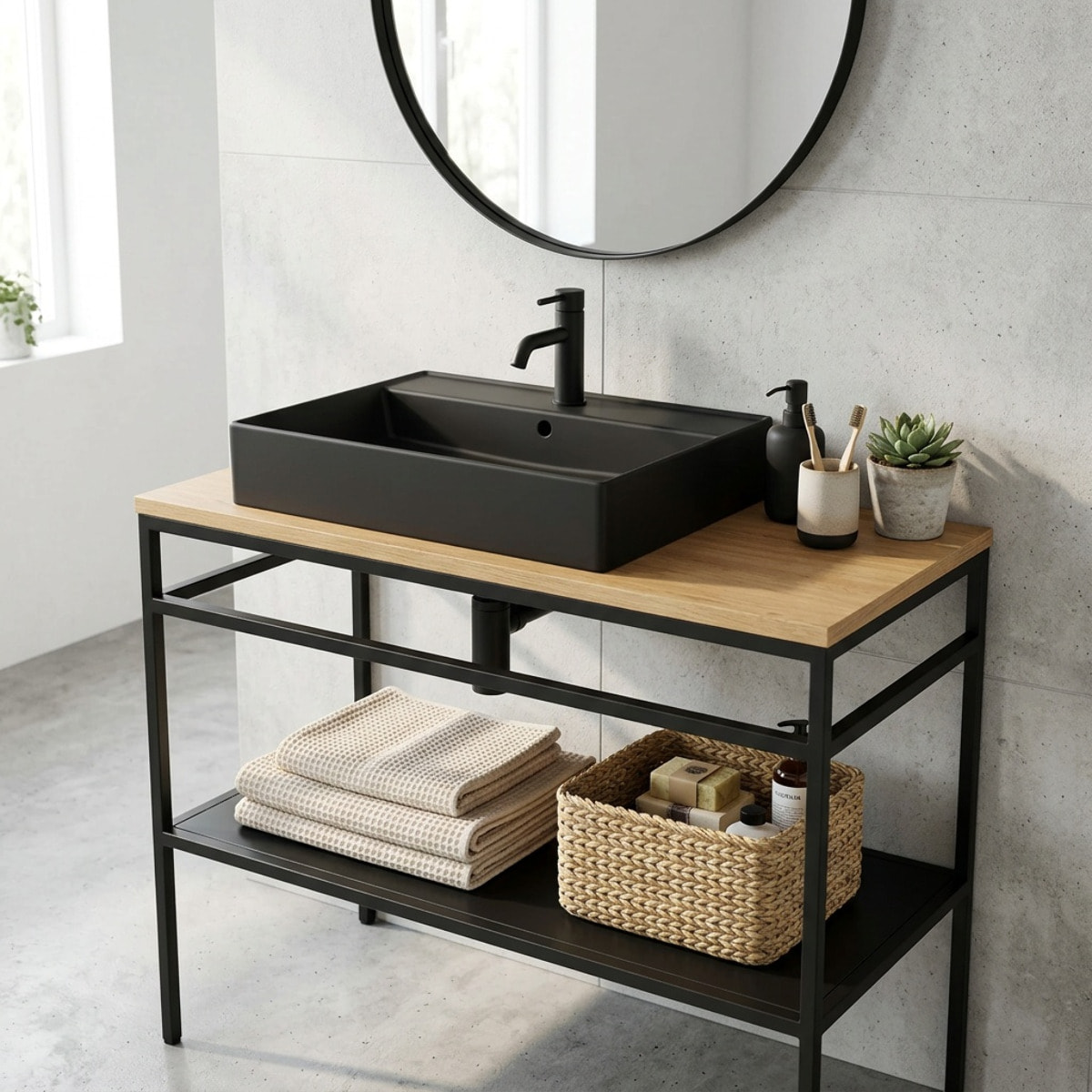 Lavabo 60,5 x 46,5 cm - noir mat - avec trop-plein - 1 trou de robinetterie - SAT Infinitio