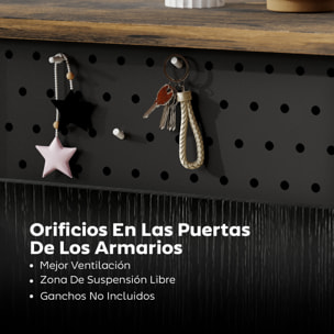 Aparador de 2 Puertas con Orificios, Aparador para Salón con Cajón, Compartimentos Abiertos, Estantes Ajustables, para Cocina, Entrada, Oficina, Negro y Marrón Rústico, 100x40x80 cm