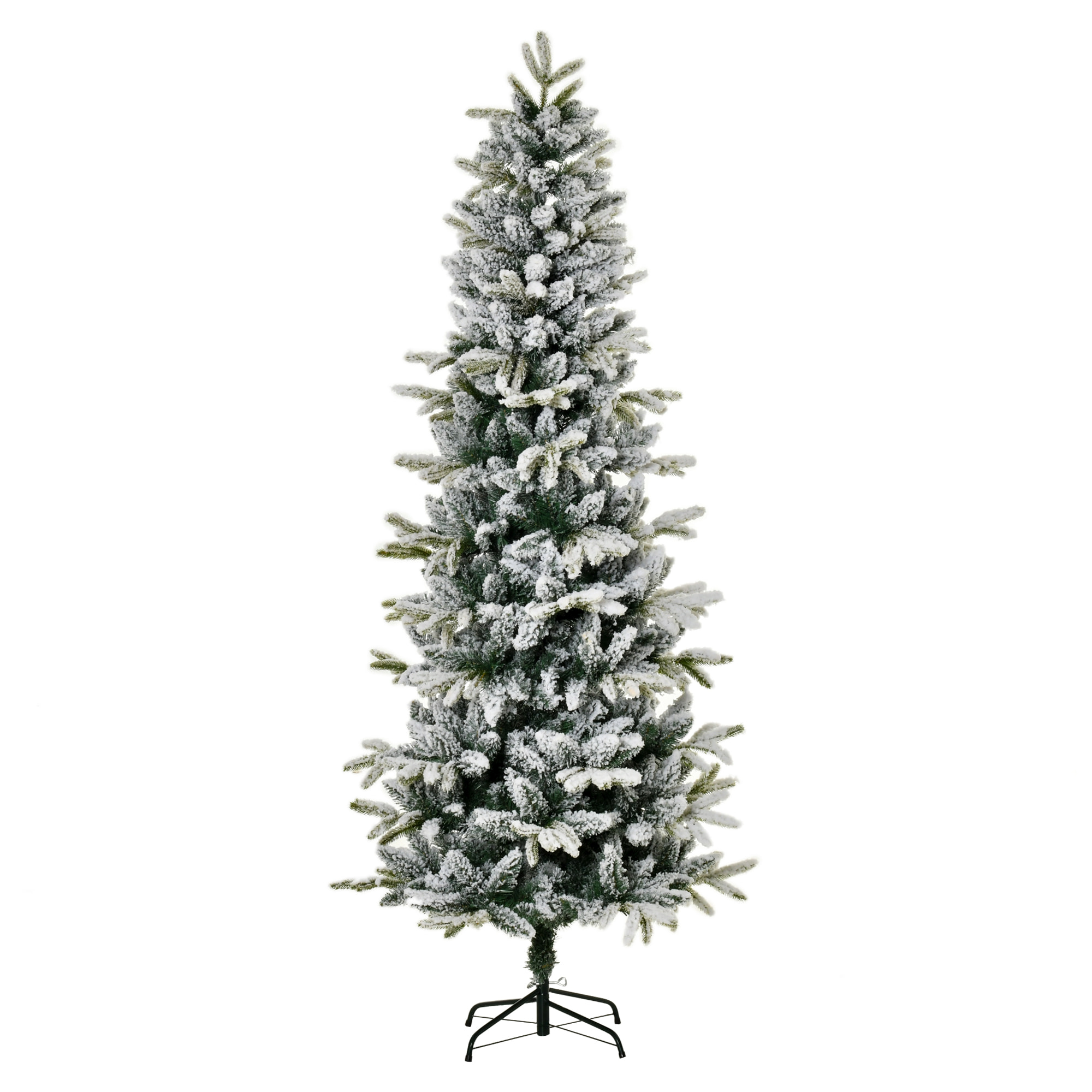 árbol de Navidad 210 cm Nevado Artificial con 784 Puntas de Rama Ignífugas y Soporte de Acero Decoración Navideña para Interiores Ø95x210 cm Verde y Blanco