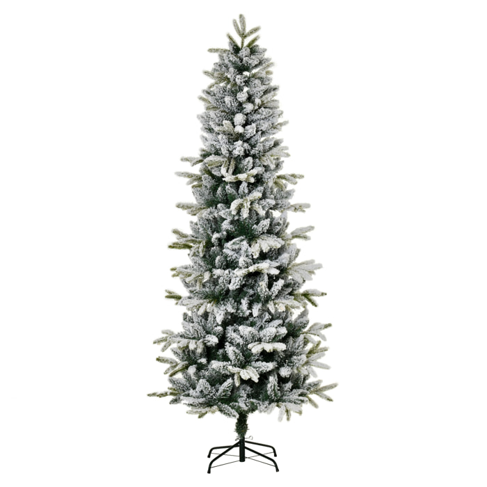 árbol de Navidad 210 cm Nevado Artificial con 784 Puntas de Rama Ignífugas y Soporte de Acero Decoración Navideña para Interiores Ø95x210 cm Verde y Blanco