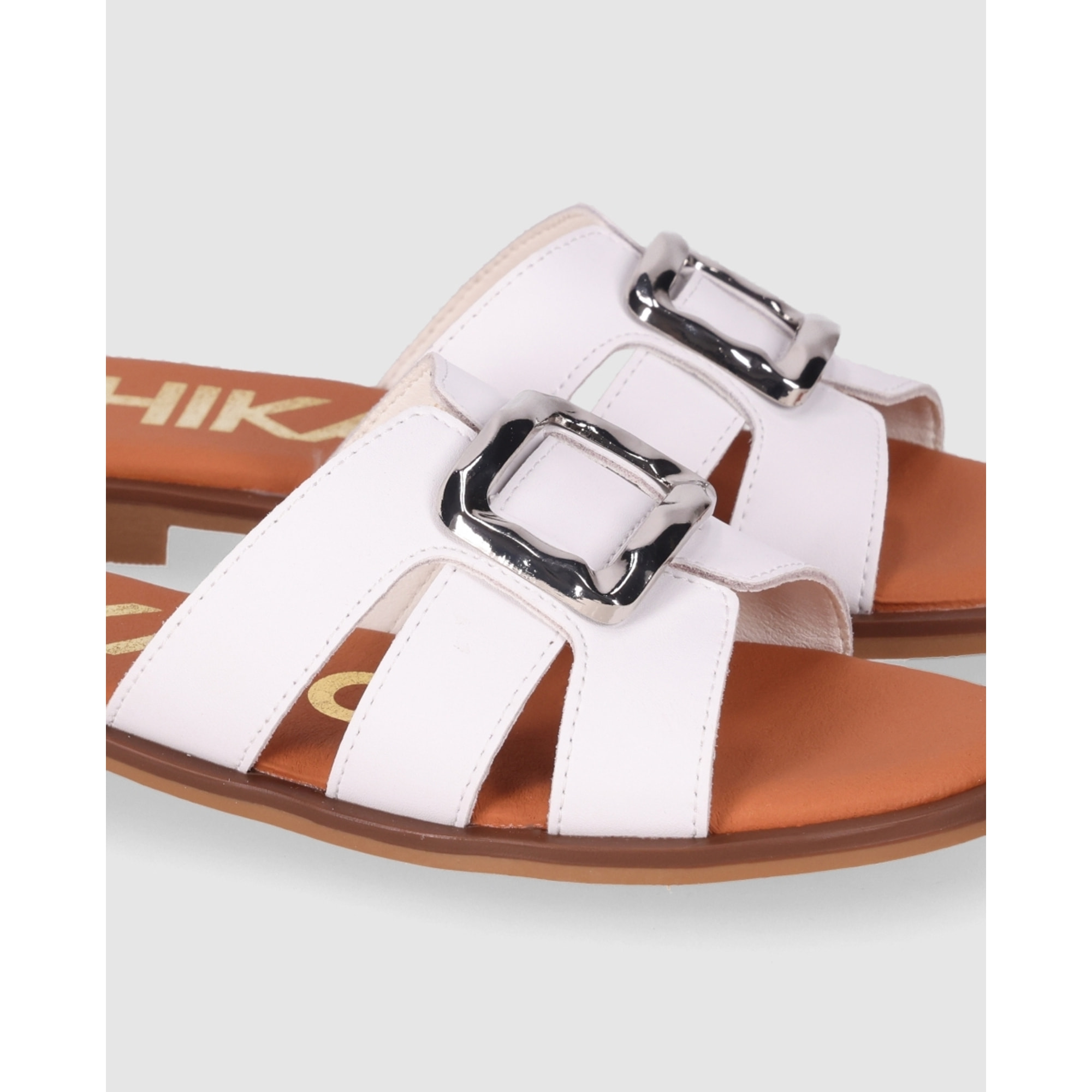 Sandalias de Piel - Blanco - Tacón: 1 cm
