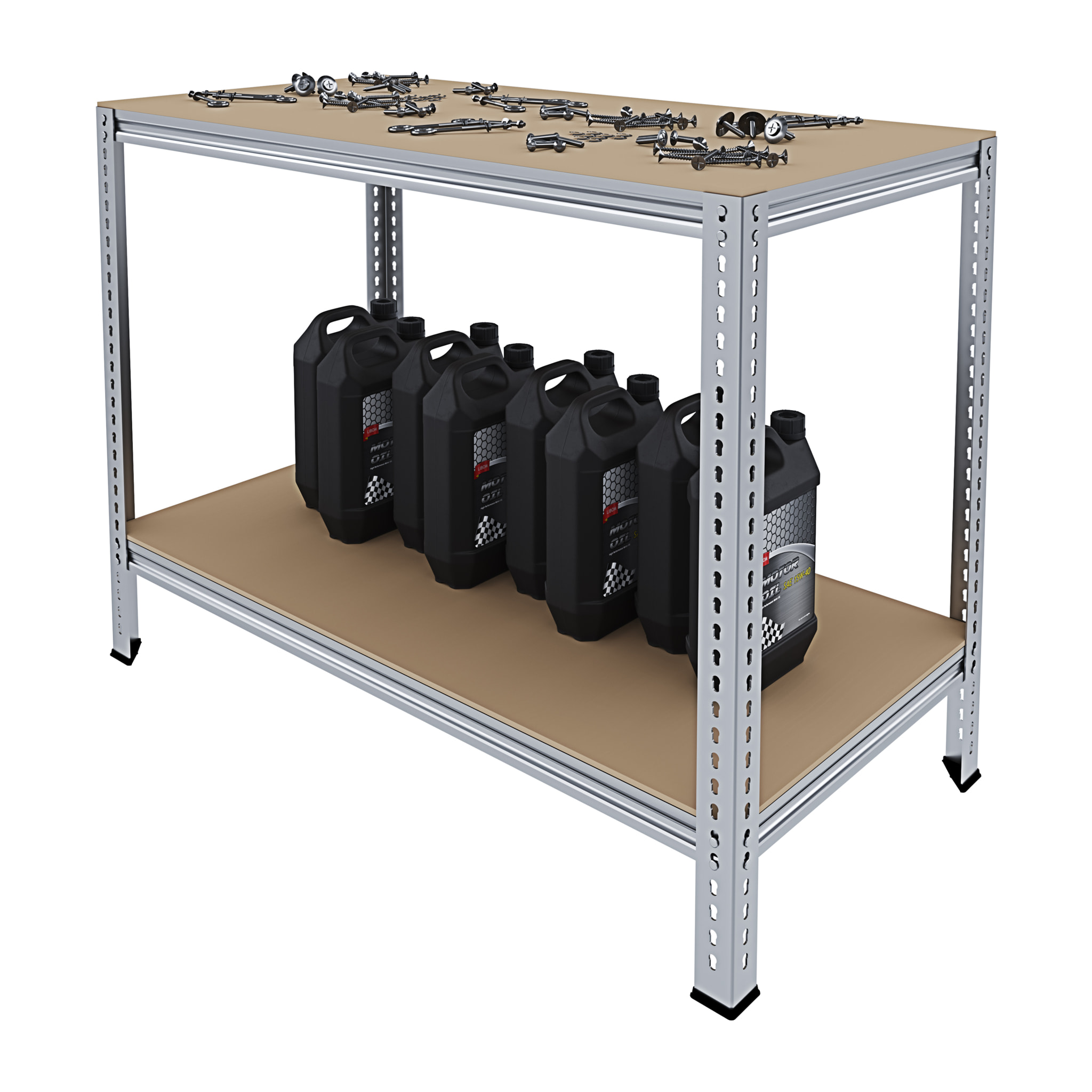 Banco Tavolo Da Lavoro Senza Bulloni In Acciaio Metallo e MDF Portata Fino a 1200 Kg Con 2 Ripiani Regolabili Garage Officina Cantina 96 x 120 x 60 cm