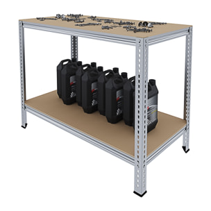 Banco Tavolo Da Lavoro Senza Bulloni In Acciaio Metallo e MDF Portata Fino a 1200 Kg Con 2 Ripiani Regolabili Garage Officina Cantina 96 x 120 x 60 cm