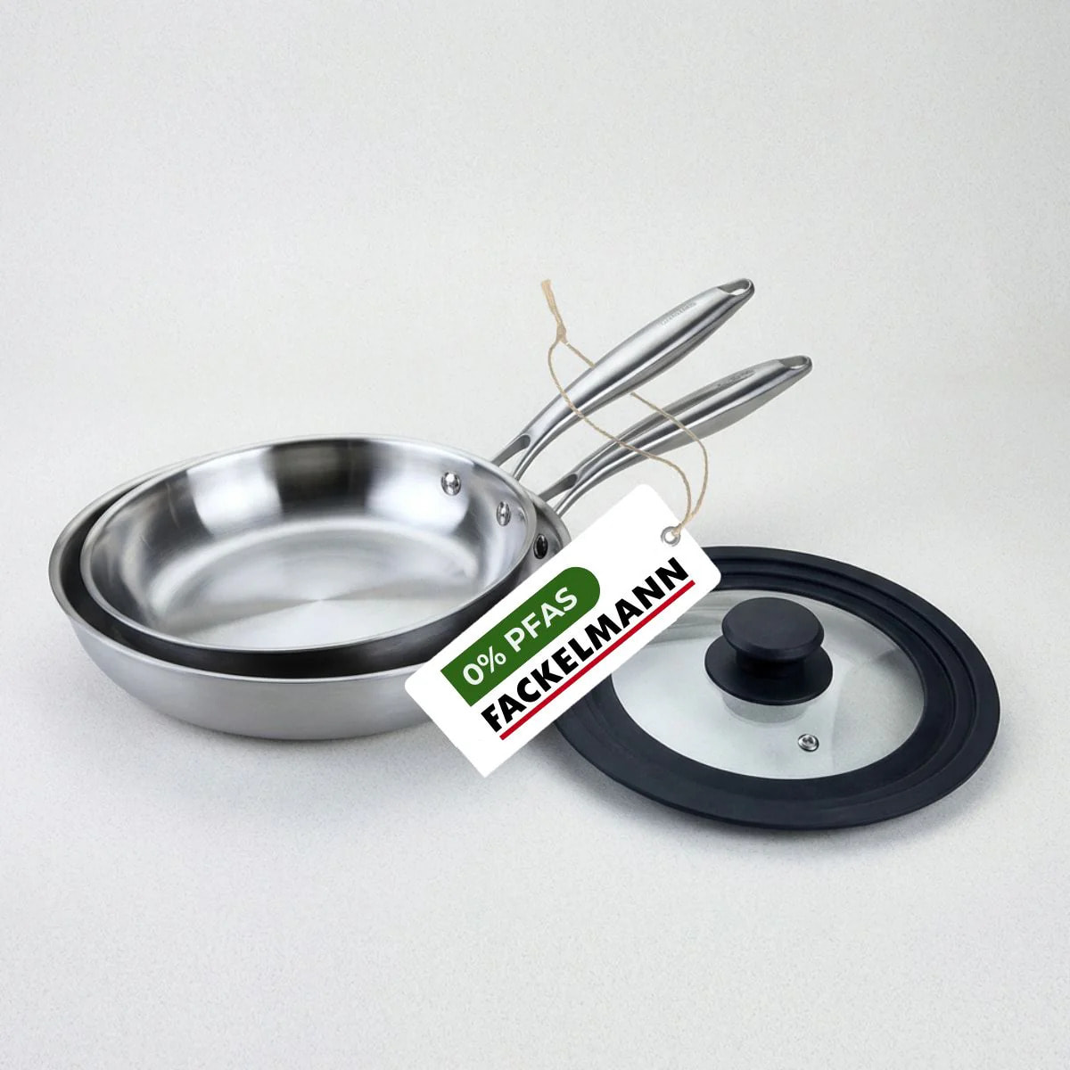 2 poêles 24 cm et 28 cm inox 18/10 Triply et couvercle Fackelmann Vita3