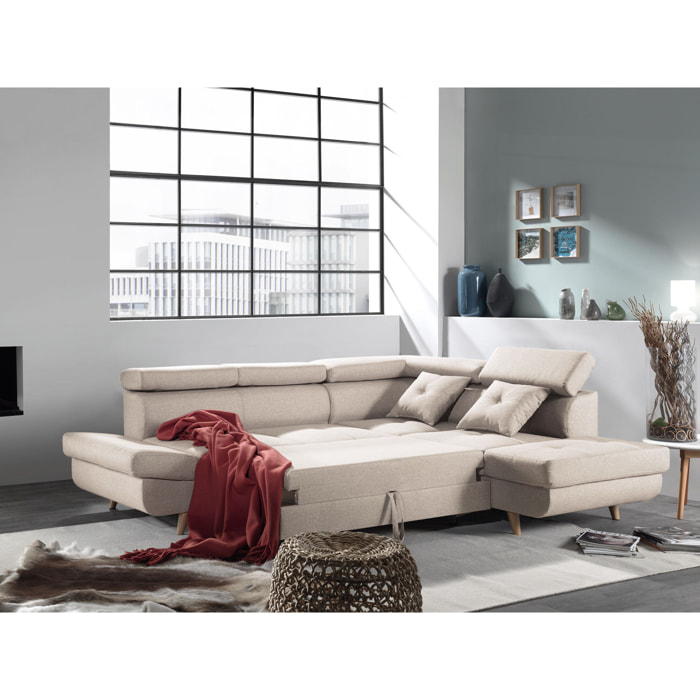 Linea - Canapé d'angle droit convertible - 5 places - avec têtières - Beige