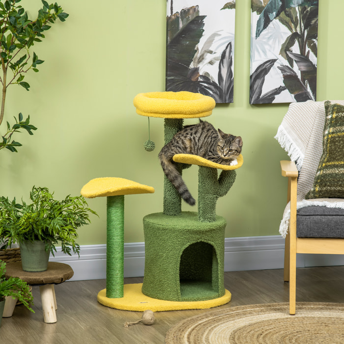 Árbol Rascador para Gatos en Forma de Cactus Altura 83 cm con Cama Caseta Postes