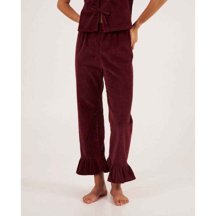 Pantalón de mujer en tejido de pana con volantes