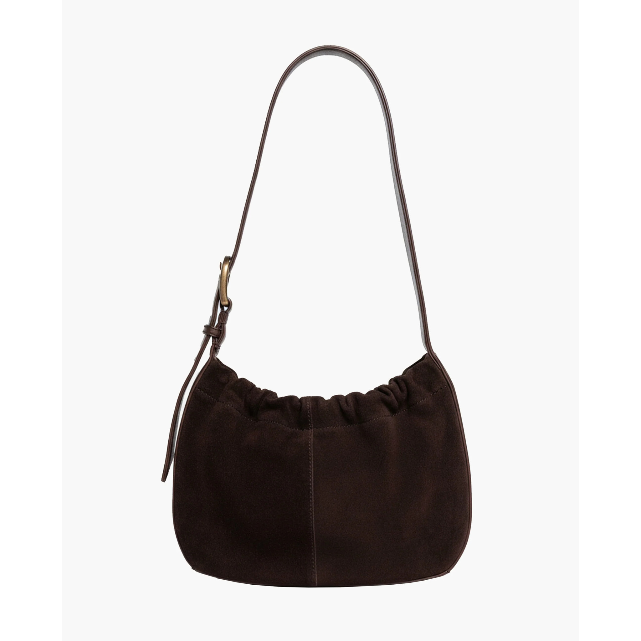 Bolso hobo marrón efecto ante con frunce y asa regulable