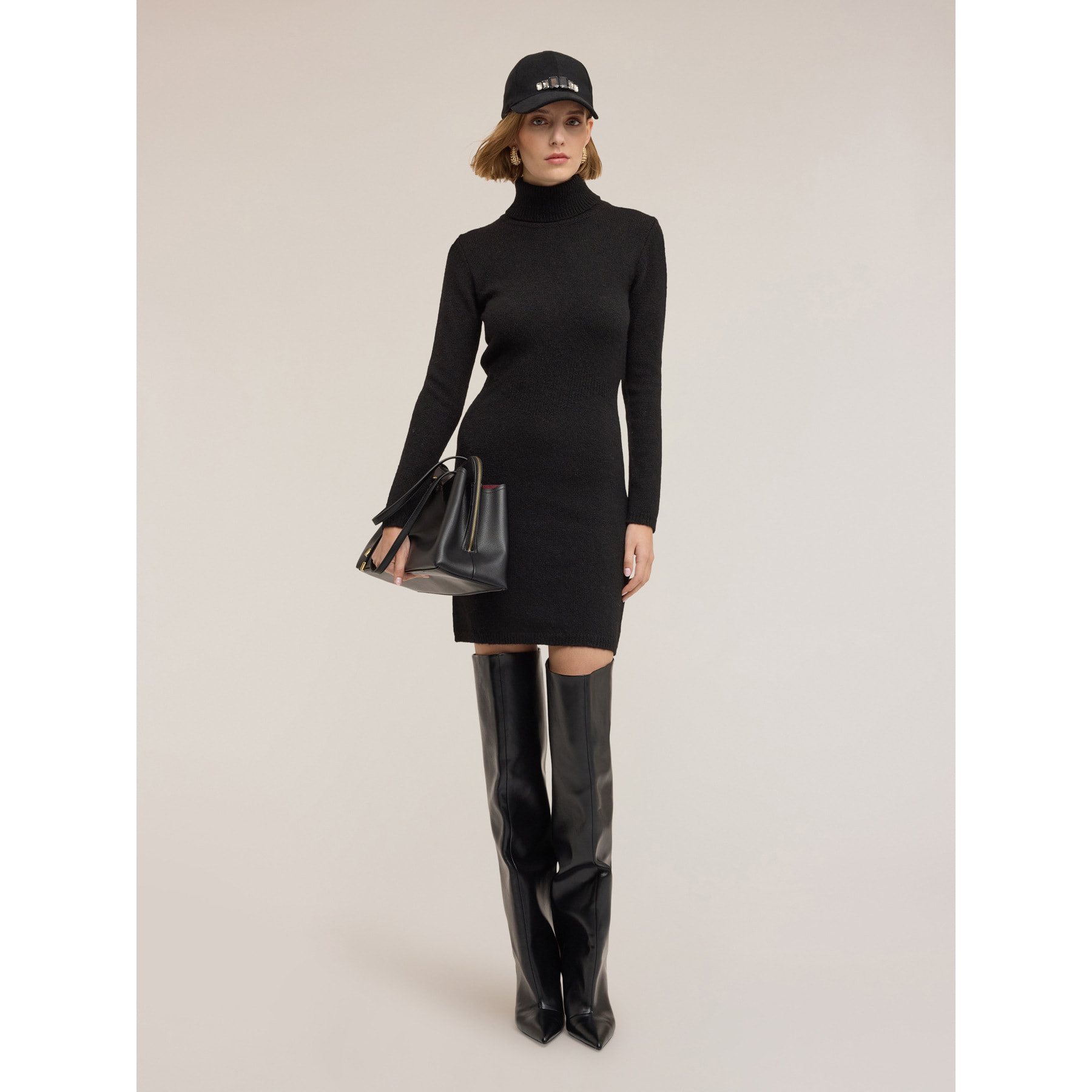 Motivi - Vestido tubo de punto mezcla de lana - Negro