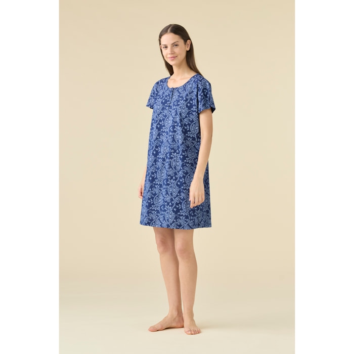 Camicia da notte donna manica corta collo 3 bottoni articolo cachemire Noidinotte