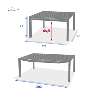 Table de jardin extensible "Évasion" en aluminium lin et blanc traité époxy 10 places