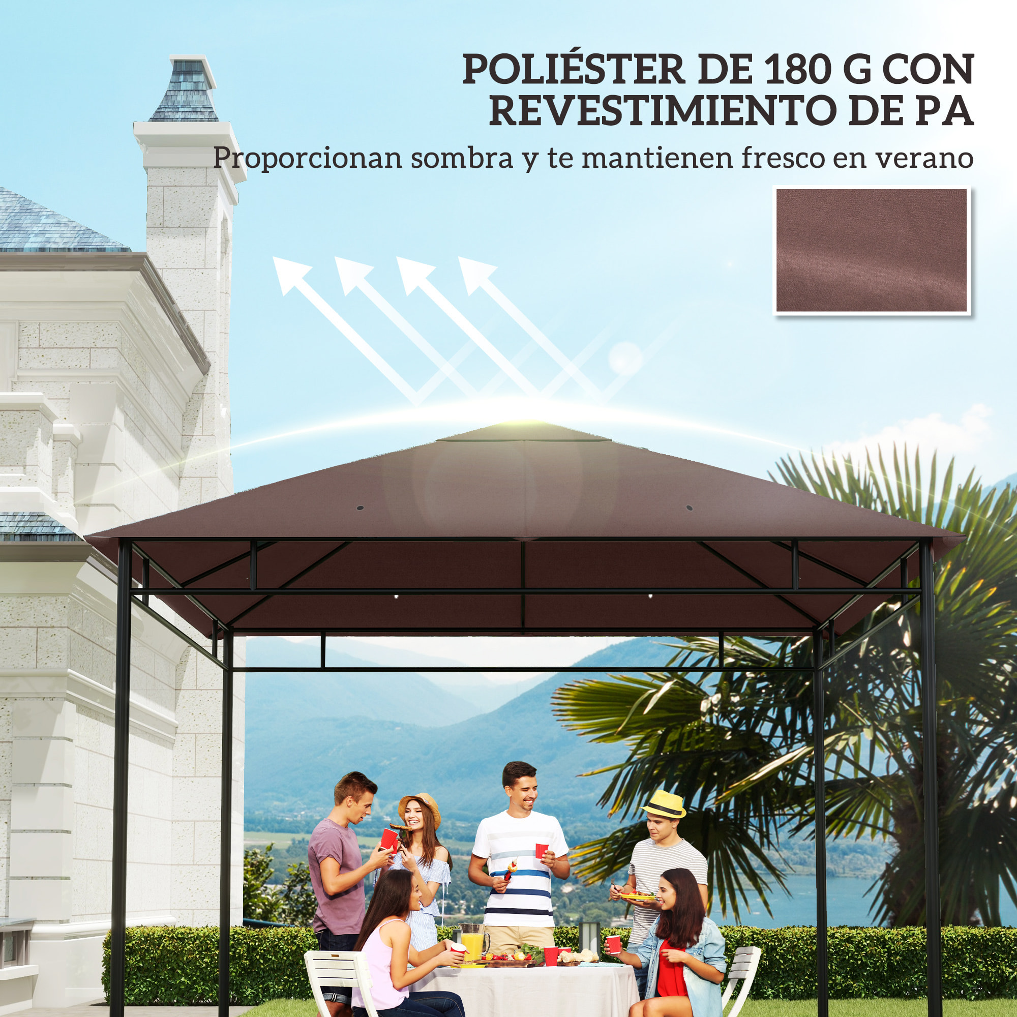 Outsunny Techo de Repuesto para Cenador, 3x3 m, Cubierta de Repuesto con 8 Orificios de Drenaje, Ventilación y Protección UV, SOLO Toldo de Recambio para Pabellón Gazebo, Café