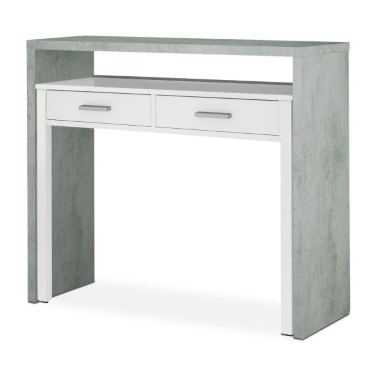 Mesa de escritorio extensible Zira Blanco Artik (Blanco Mate) - Gris Cemento