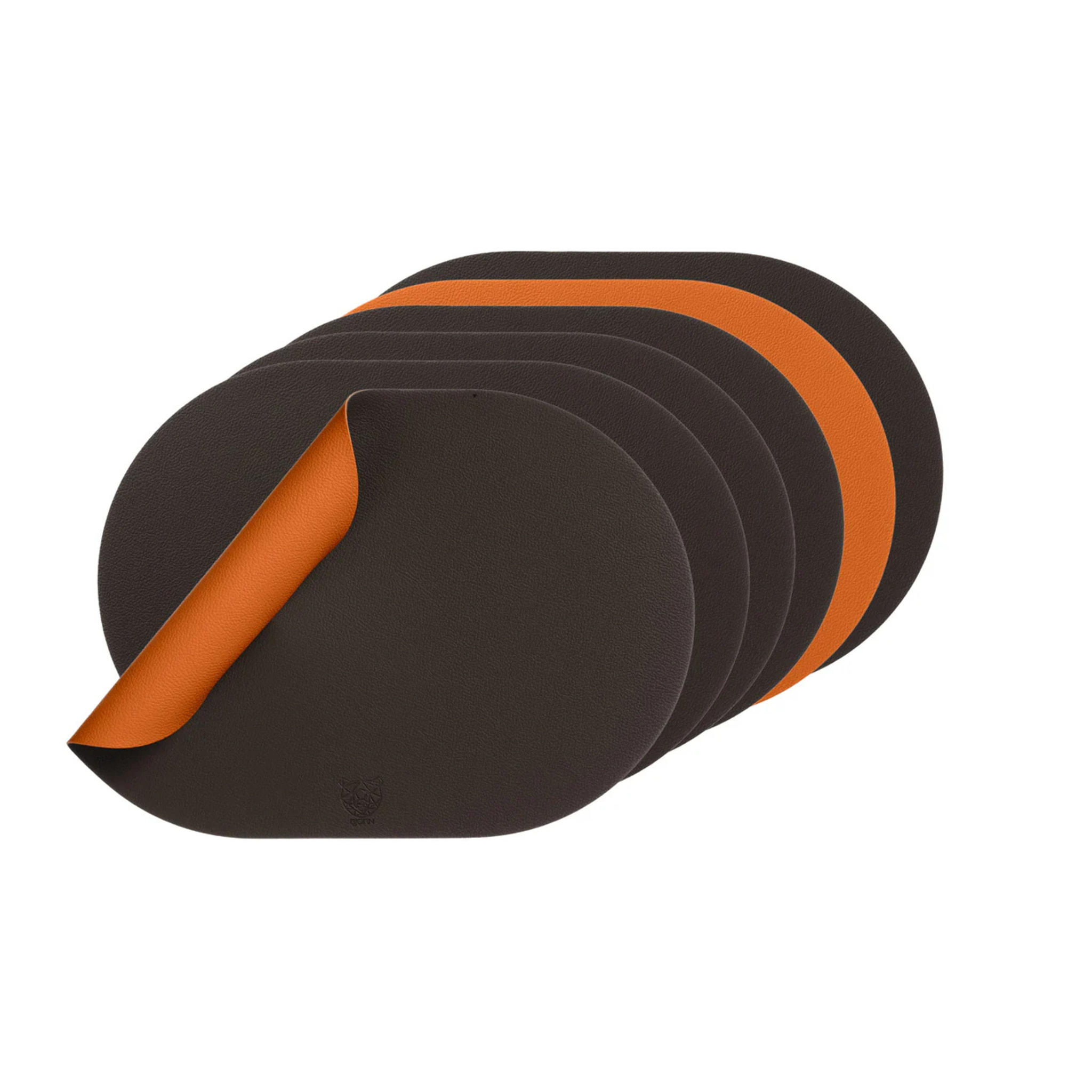 Set de table ovale réversible - 6 pièces - Cuir recyclé orange et chocolat
