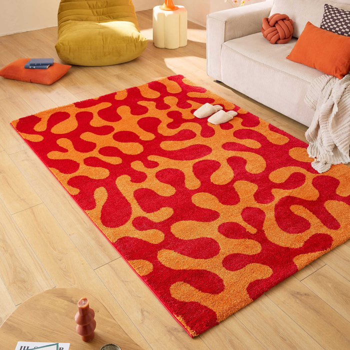 GROOVY - Tapis rétro coloré à motif abstrait - Confortable et moelleux - Rouge