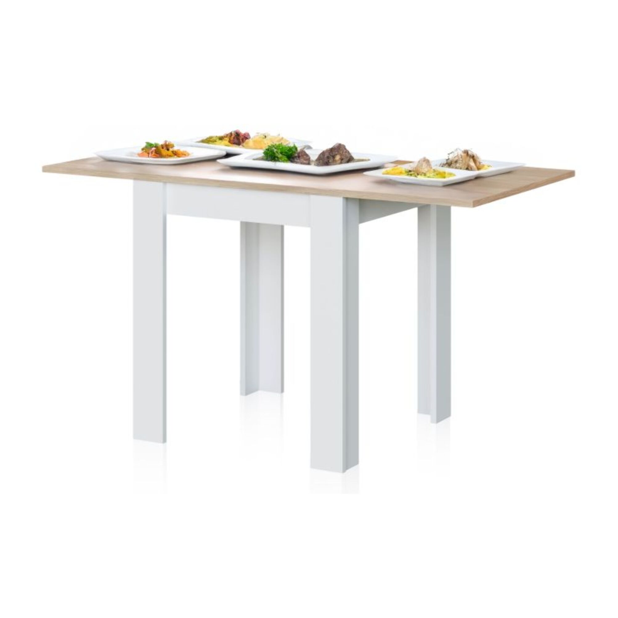 Mesa de comedor extensible Giro Blanco Artik (Blanco Mate) - Roble Canadian